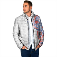 Hawaiian Traditional Tattoos Padded Jacket Kakau Tribal Tropical Plant Motif Hawaii Flag Color Inspired