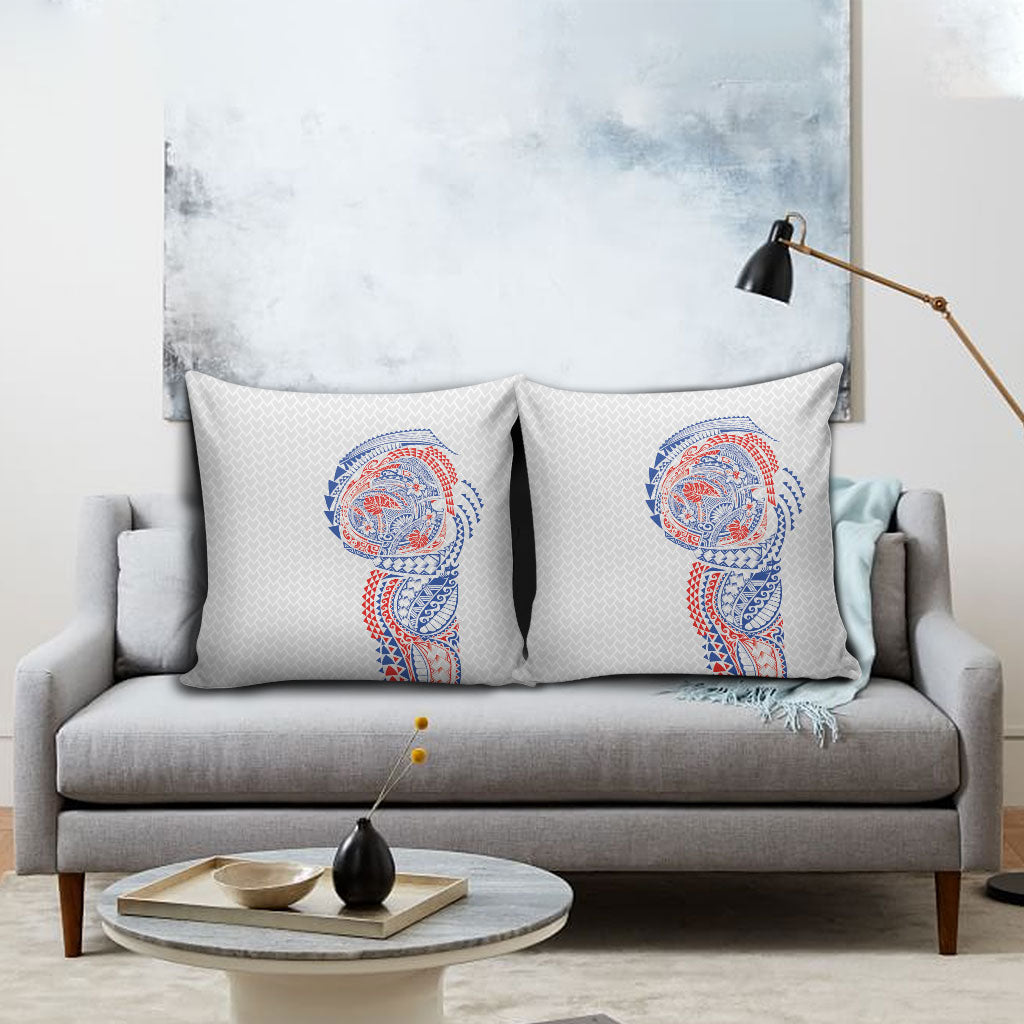 Hawaiian Traditional Tattoos Pillow Cover Kakau Tribal Tropical Plant Motif Hawaii Flag Color Inspired LT03 - Polynesian Pride