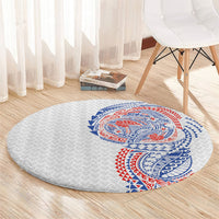 Hawaiian Traditional Tattoos Round Carpet Kakau Tribal Tropical Plant Motif Hawaii Flag Color Inspired