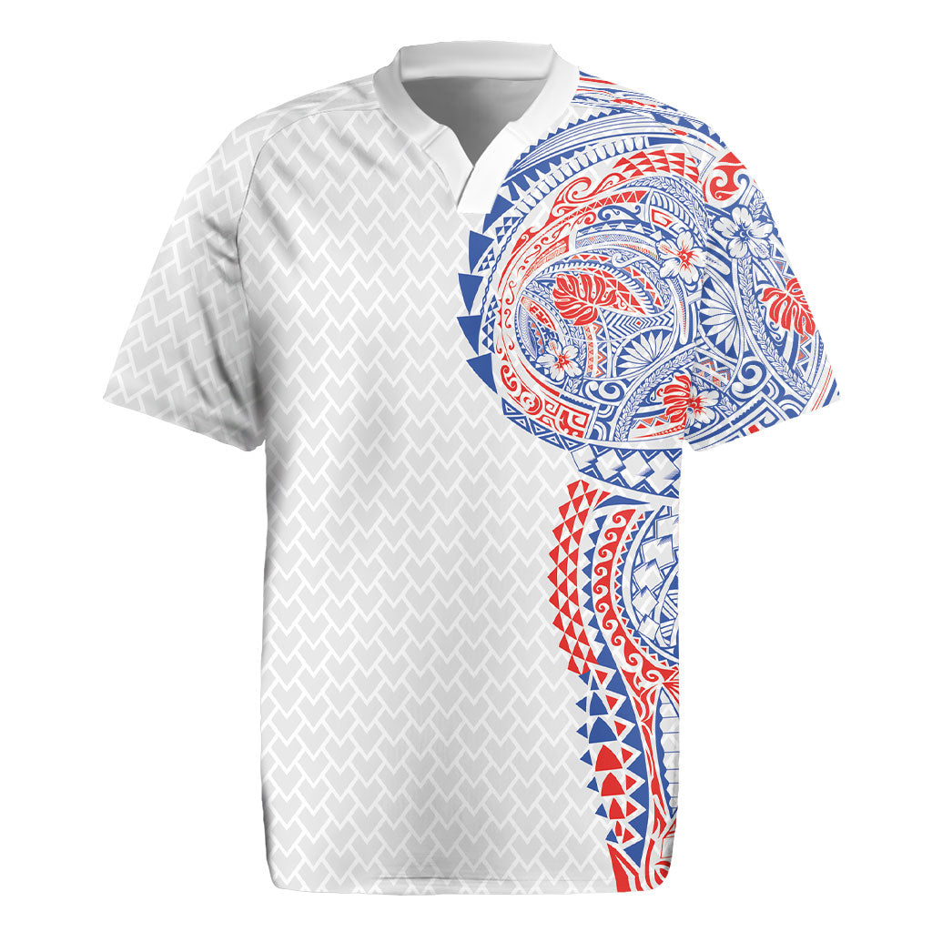 Hawaiian Traditional Tattoos Rugby Jersey Kakau Tribal Tropical Plant Motif Hawaii Flag Color Inspired LT03 Multicolor - Polynesian Pride