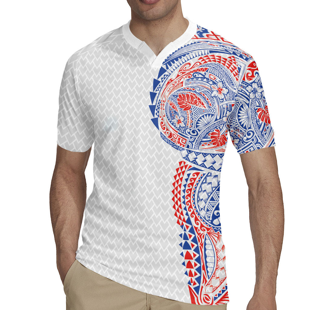 Hawaiian Traditional Tattoos Rugby Jersey Kakau Tribal Tropical Plant Motif Hawaii Flag Color Inspired LT03 - Polynesian Pride
