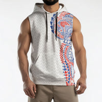 Hawaiian Traditional Tattoos Sleeveless Hoodie Kakau Tribal Tropical Plant Motif Hawaii Flag Color Inspired LT03 - Polynesian Pride