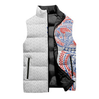 Hawaiian Traditional Tattoos Sleeveless Puffer Jacket Kakau Tribal Tropical Plant Motif Hawaii Flag Color Inspired