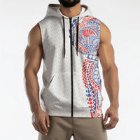 Hawaiian Traditional Tattoos Sleeveless Zip Hoodie Kakau Tribal Tropical Plant Motif Hawaii Flag Color Inspired LT03 - Polynesian Pride