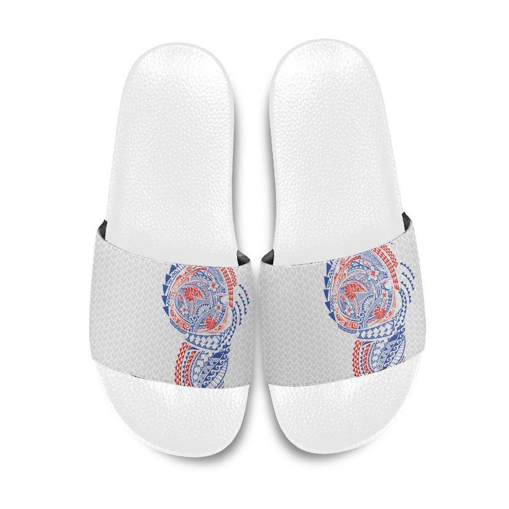 Hawaiian Traditional Tattoos Slide Sandals Kakau Tribal Tropical Plant Motif Hawaii Flag Color Inspired