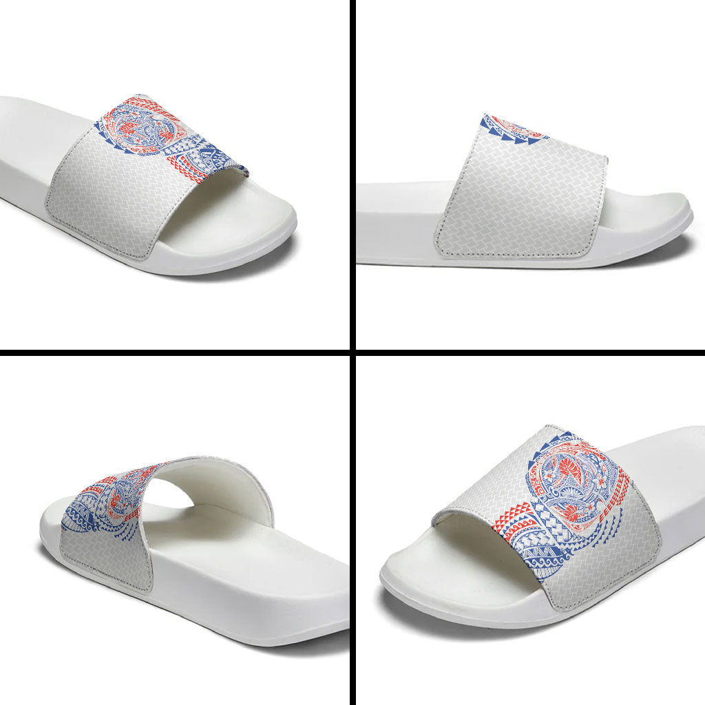 Hawaiian Traditional Tattoos Slide Sandals Kakau Tribal Tropical Plant Motif Hawaii Flag Color Inspired