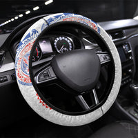 Hawaiian Traditional Tattoos Steering Wheel Cover Kakau Tribal Tropical Plant Motif Hawaii Flag Color Inspired LT03 Universal Fit Multicolor - Polynesian Pride