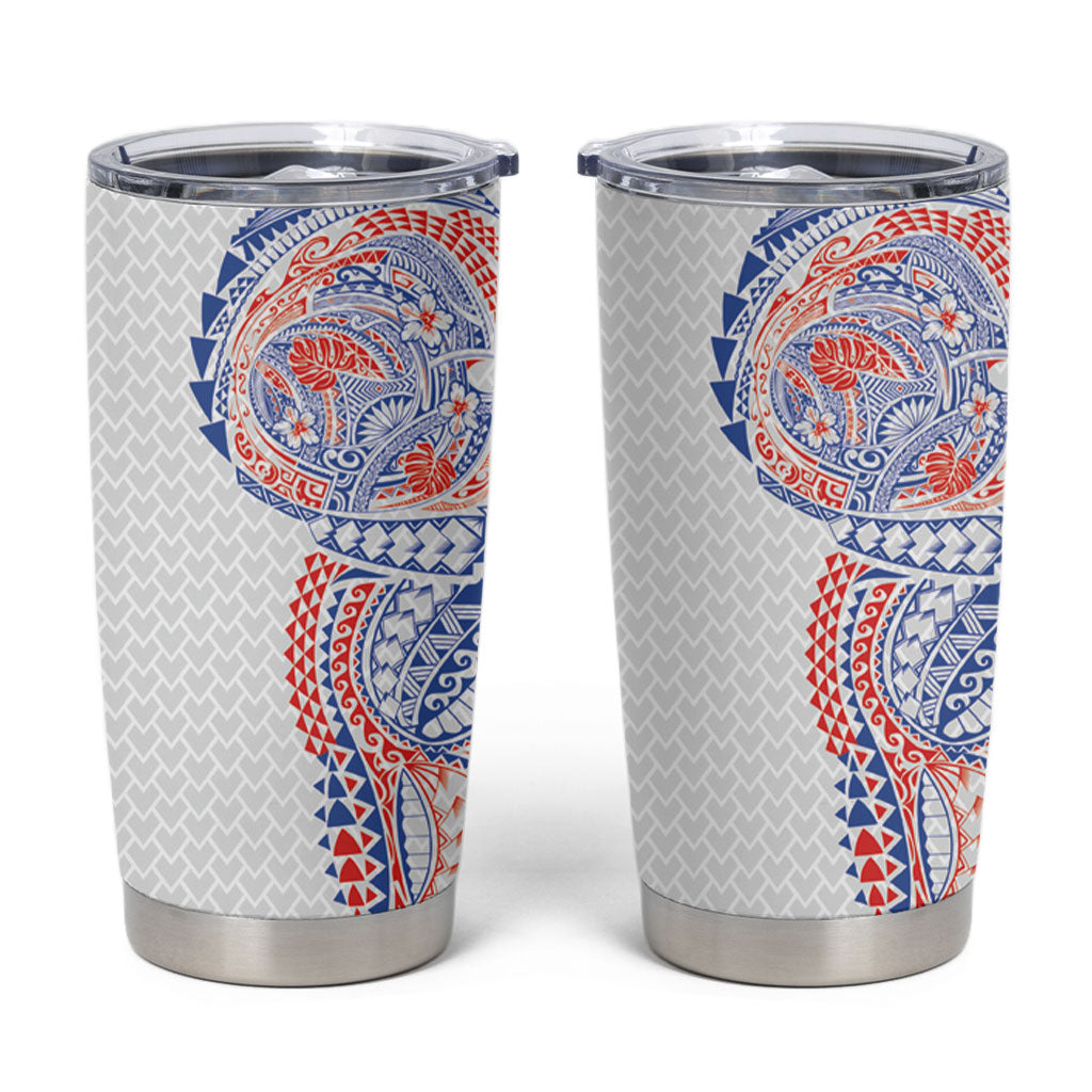 Hawaiian Traditional Tattoos Tumbler Cup Kakau Tribal Tropical Plant Motif Hawaii Flag Color Inspired