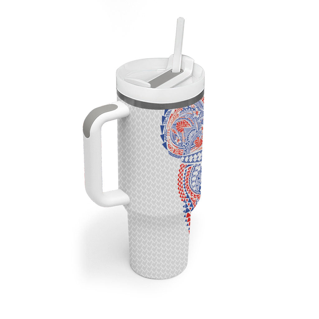 Hawaiian Traditional Tattoos Tumbler With Handle Kakau Tribal Tropical Plant Motif Hawaii Flag Color Inspired