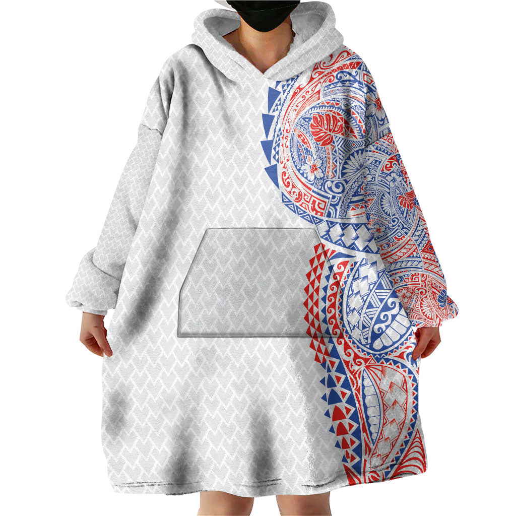 Hawaiian Traditional Tattoos Wearable Blanket Hoodie Kakau Tribal Tropical Plant Motif Hawaii Flag Color Inspired LT03 - Polynesian Pride