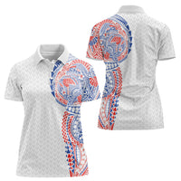 Hawaiian Traditional Tattoos Women Polo Shirt Kakau Tribal Tropical Plant Motif Hawaii Flag Color Inspired LT03 - Polynesian Pride