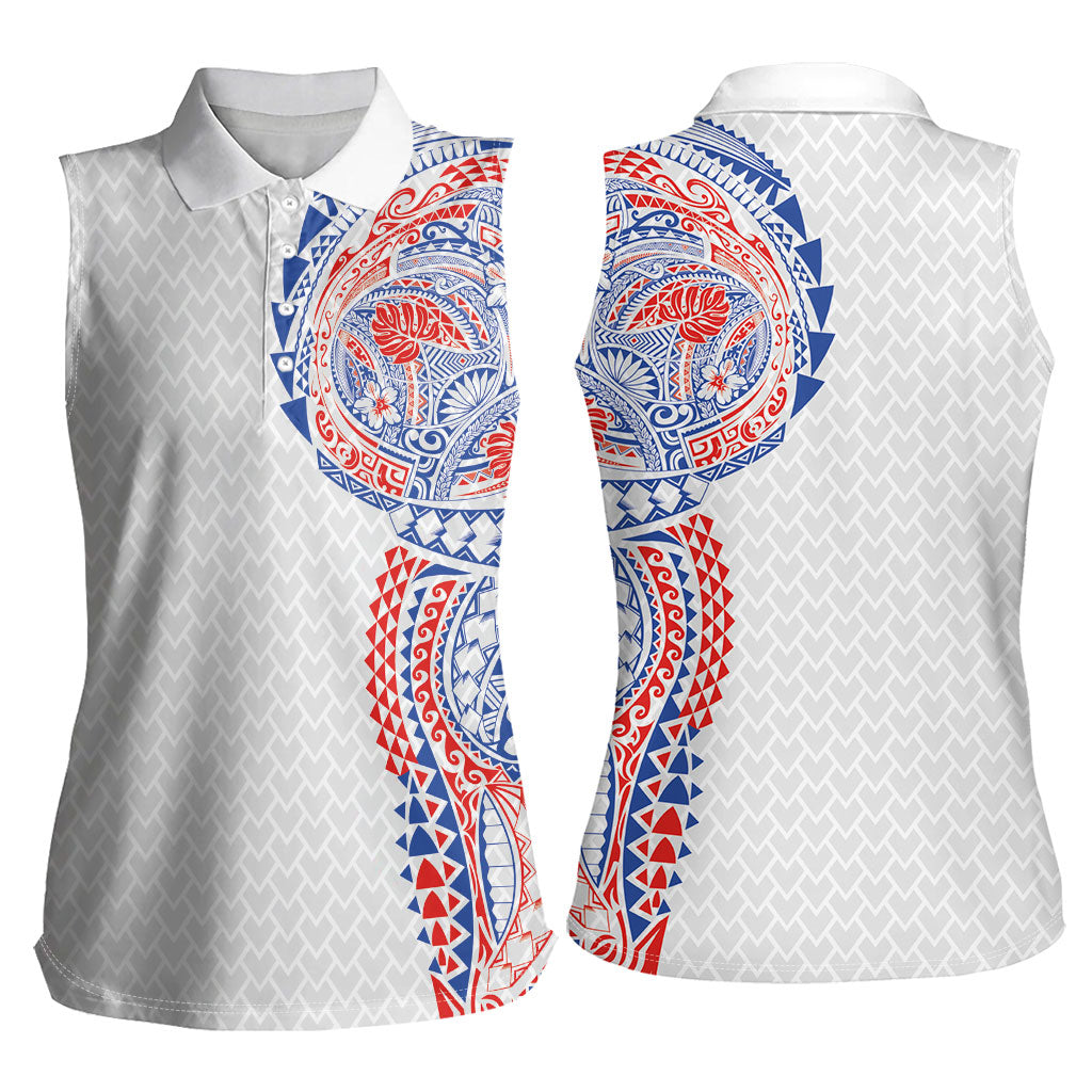 Hawaiian Traditional Tattoos Women Sleeveless Polo Shirt Kakau Tribal Tropical Plant Motif Hawaii Flag Color Inspired LT03 - Polynesian Pride