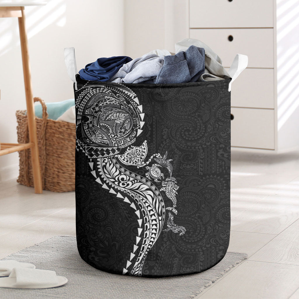 Hawaiian Kakau Tribal Sea Animals Tattoos Laundry Basket Black Color