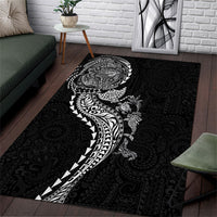 Hawaiian Kakau Tribal Sea Animals Tattoos Area Rug Black Color