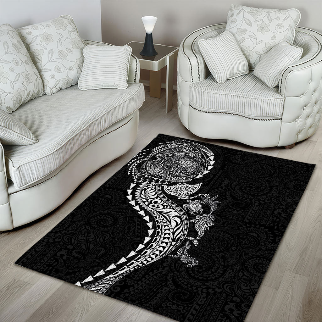 Hawaiian Kakau Tribal Sea Animals Tattoos Area Rug Black Color