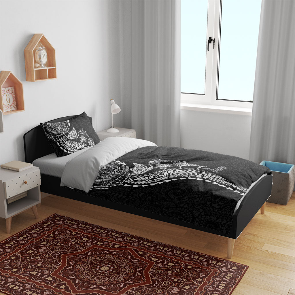 Hawaiian Kakau Tribal Sea Animals Tattoos Bedding Set Black Color
