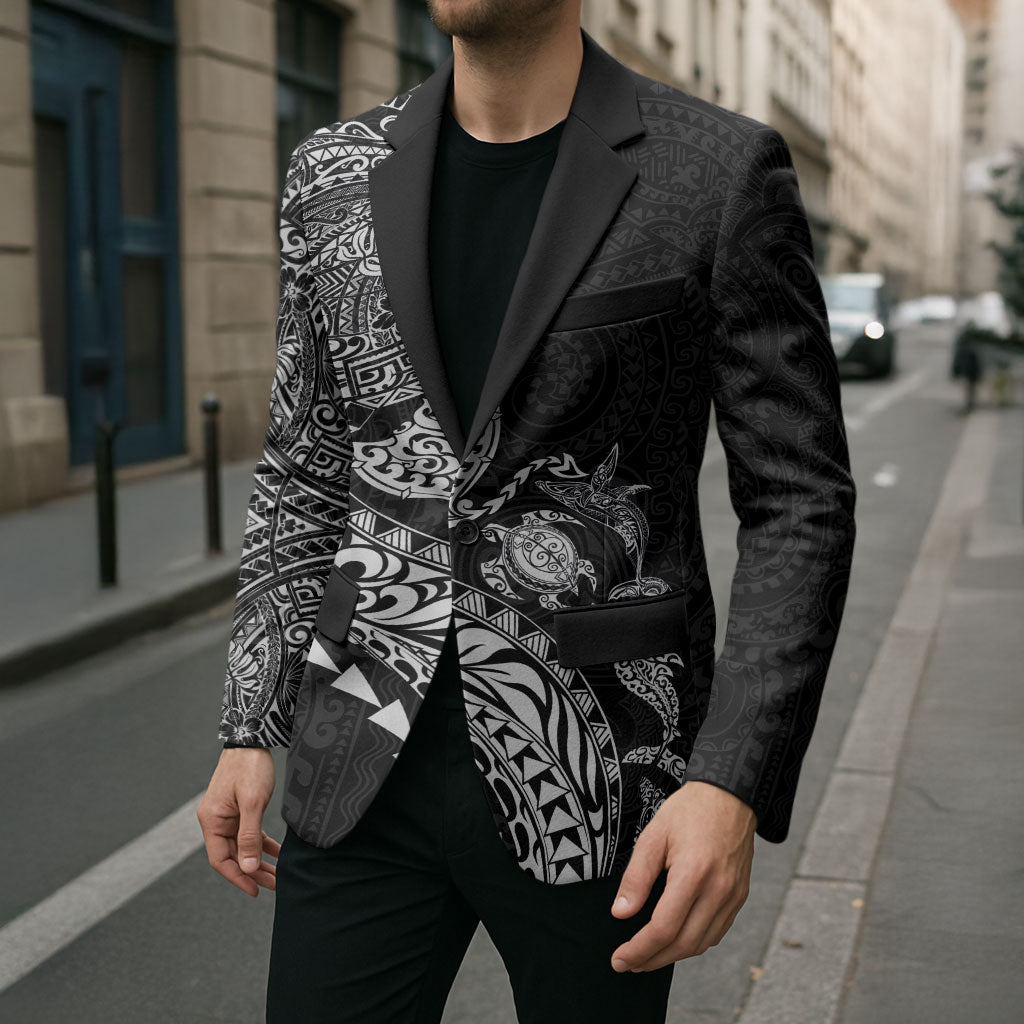 Hawaiian Kakau Tribal Sea Animals Tattoos Blazer Black Color