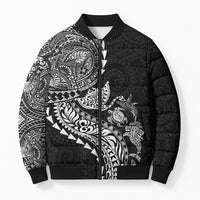 Hawaiian Kakau Tribal Sea Animals Tattoos Bomber Puffer Jacket Black Color