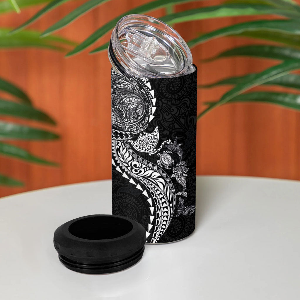 Hawaiian Kakau Tribal Sea Animals Tattoos 4 in 1 Can Cooler Tumbler Black Color