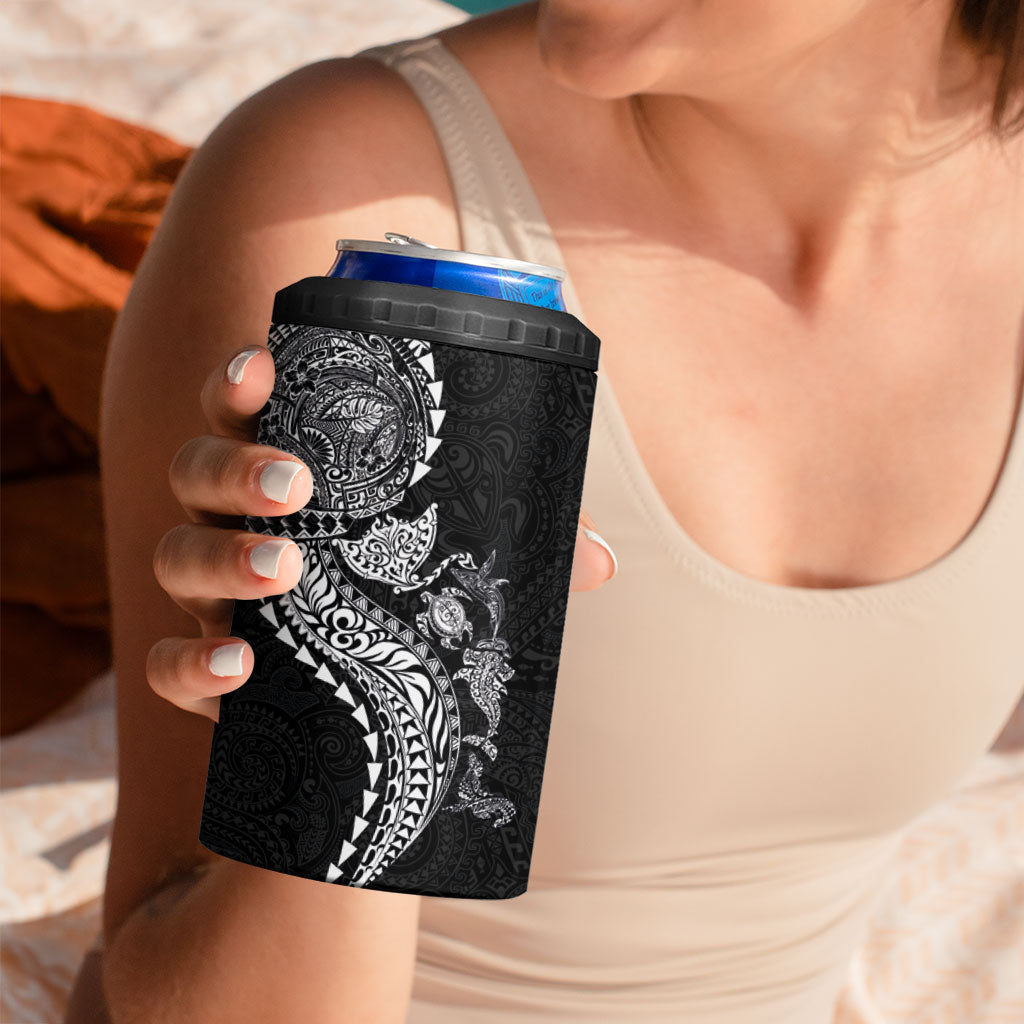 Hawaiian Kakau Tribal Sea Animals Tattoos 4 in 1 Can Cooler Tumbler Black Color