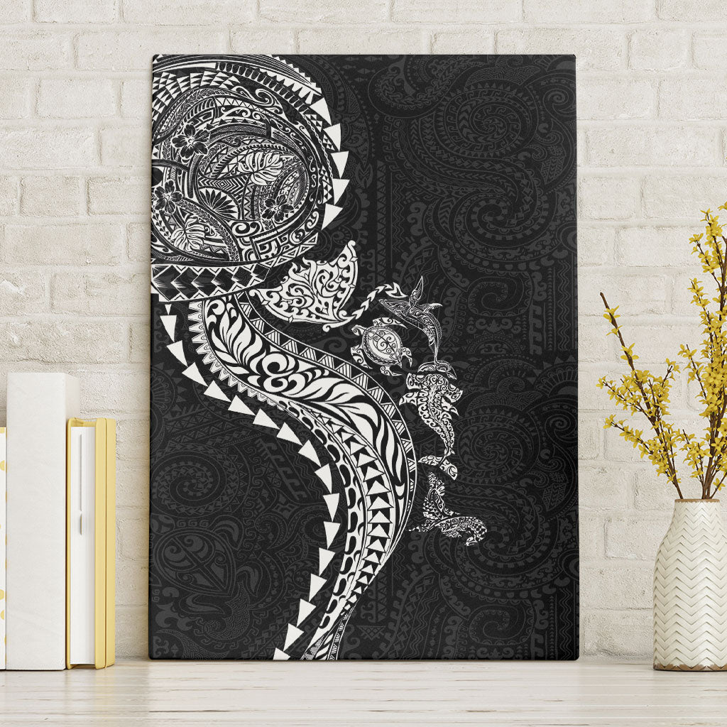 Hawaiian Kakau Tribal Sea Animals Tattoos Canvas Wall Art Black Color