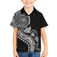 Hawaiian Kakau Tribal Sea Animals Tattoos Family Matching Off The Shoulder Long Sleeve Dress and Hawaiian Shirt Black Color LT03 Son's Shirt Black - Polynesian Pride