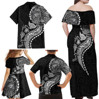 Hawaiian Kakau Tribal Sea Animals Tattoos Family Matching Off Shoulder Maxi Dress and Hawaiian Shirt Black Color LT03 - Polynesian Pride