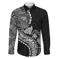 Hawaiian Kakau Tribal Sea Animals Tattoos Family Matching Puletasi and Hawaiian Shirt Black Color LT03 Dad's Shirt - Long Sleeve Black - Polynesian Pride