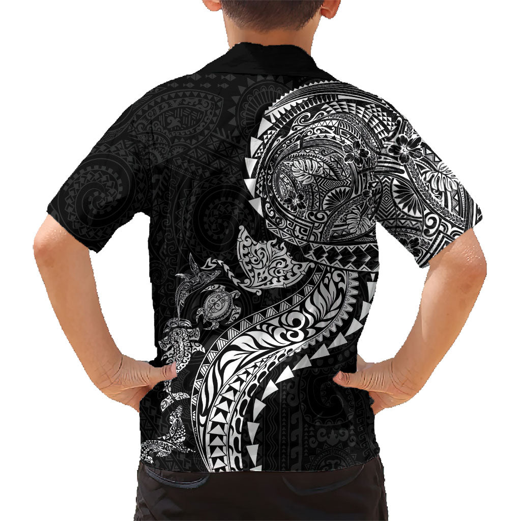 Hawaiian Kakau Tribal Sea Animals Tattoos Family Matching Tank Maxi Dress and Hawaiian Shirt Black Color LT03 - Polynesian Pride