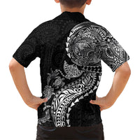 Hawaiian Kakau Tribal Sea Animals Tattoos Family Matching Tank Maxi Dress and Hawaiian Shirt Black Color LT03 - Polynesian Pride