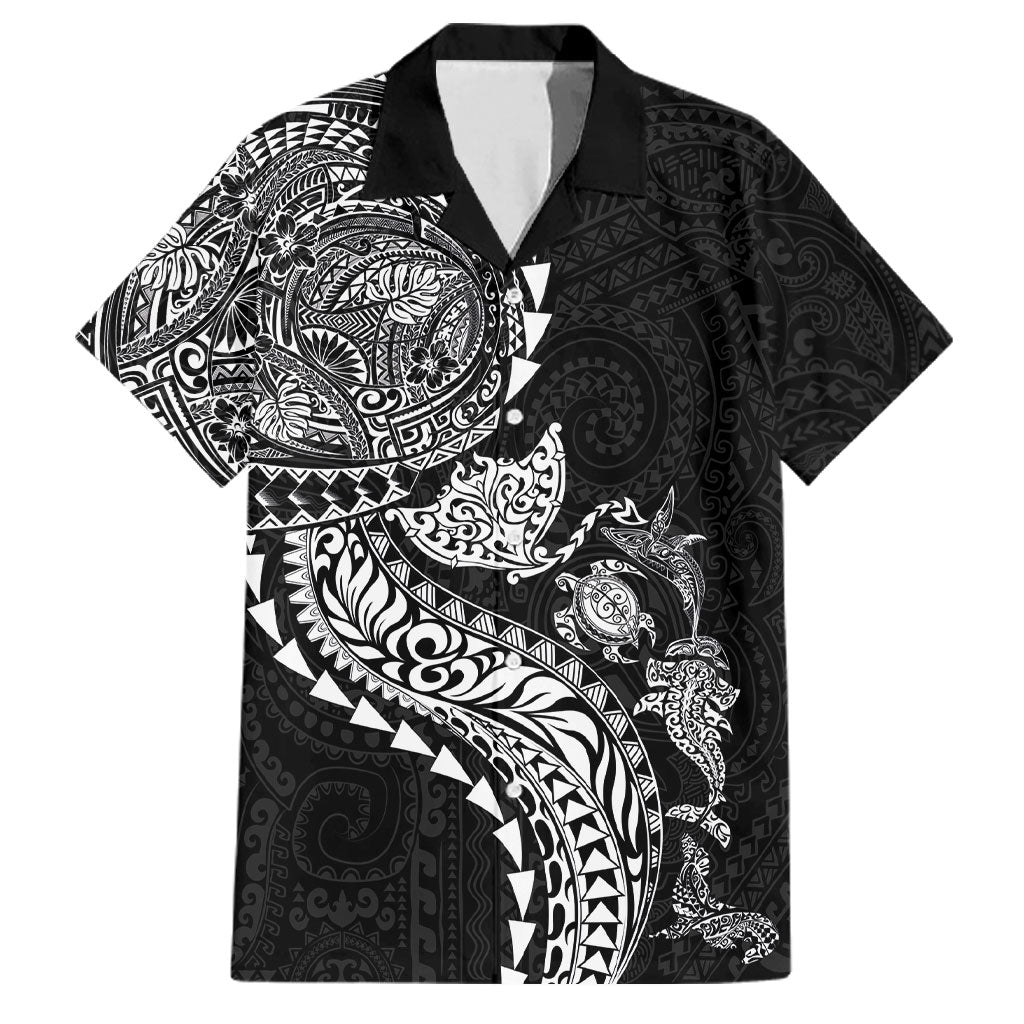 Hawaiian Kakau Tribal Sea Animals Tattoos Family Matching Tank Maxi Dress and Hawaiian Shirt Black Color LT03 Dad's Shirt - Short Sleeve Black - Polynesian Pride