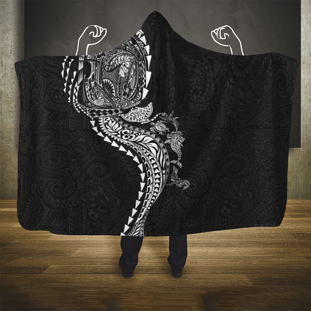 Hawaiian Kakau Tribal Sea Animals Tattoos Hooded Blanket Black Color