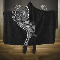 Hawaiian Kakau Tribal Sea Animals Tattoos Hooded Blanket Black Color