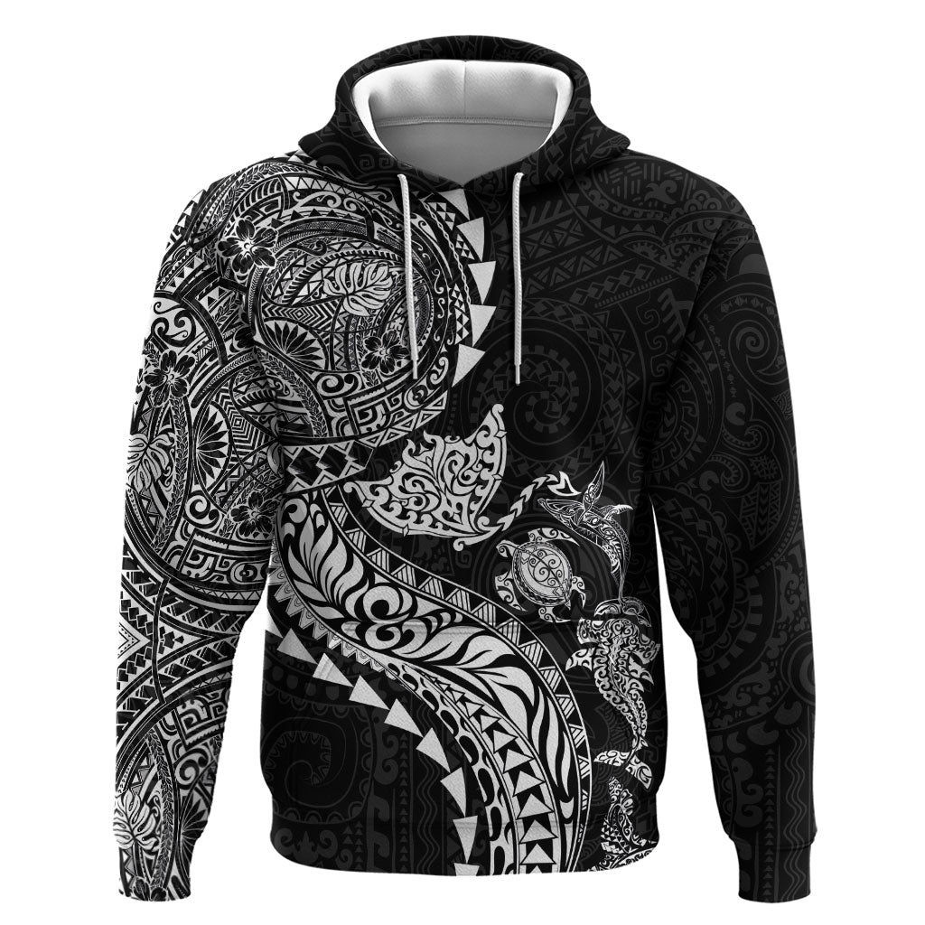 Hawaiian Kakau Tribal Sea Animals Tattoos Hoodie Black Color LT03 Pullover Hoodie Black - Polynesian Pride