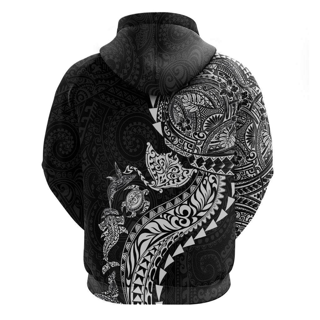 Hawaiian Kakau Tribal Sea Animals Tattoos Hoodie Black Color LT03 - Polynesian Pride