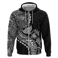 Hawaiian Kakau Tribal Sea Animals Tattoos Hoodie Black Color LT03 Zip Hoodie Black - Polynesian Pride