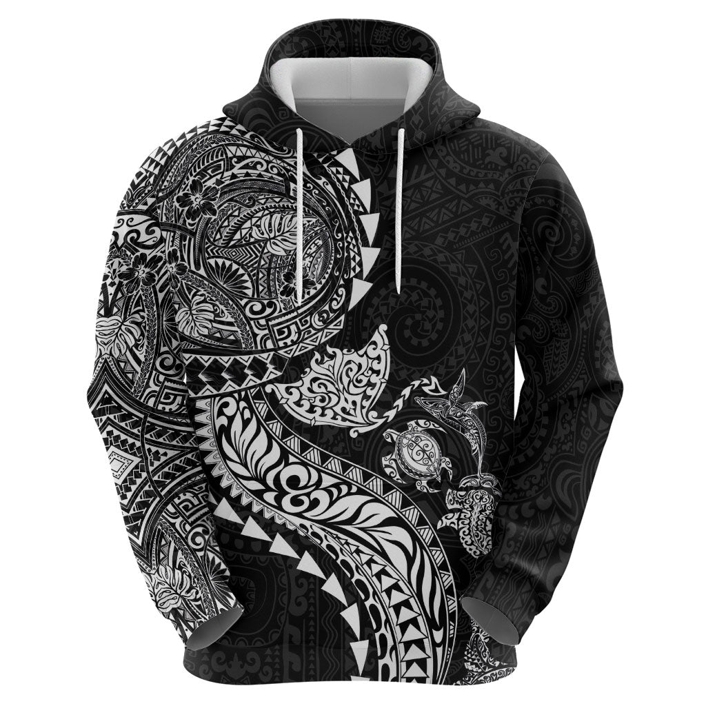 Hawaiian Kakau Tribal Sea Animals Tattoos Hoodie Black Color LT03 - Polynesian Pride