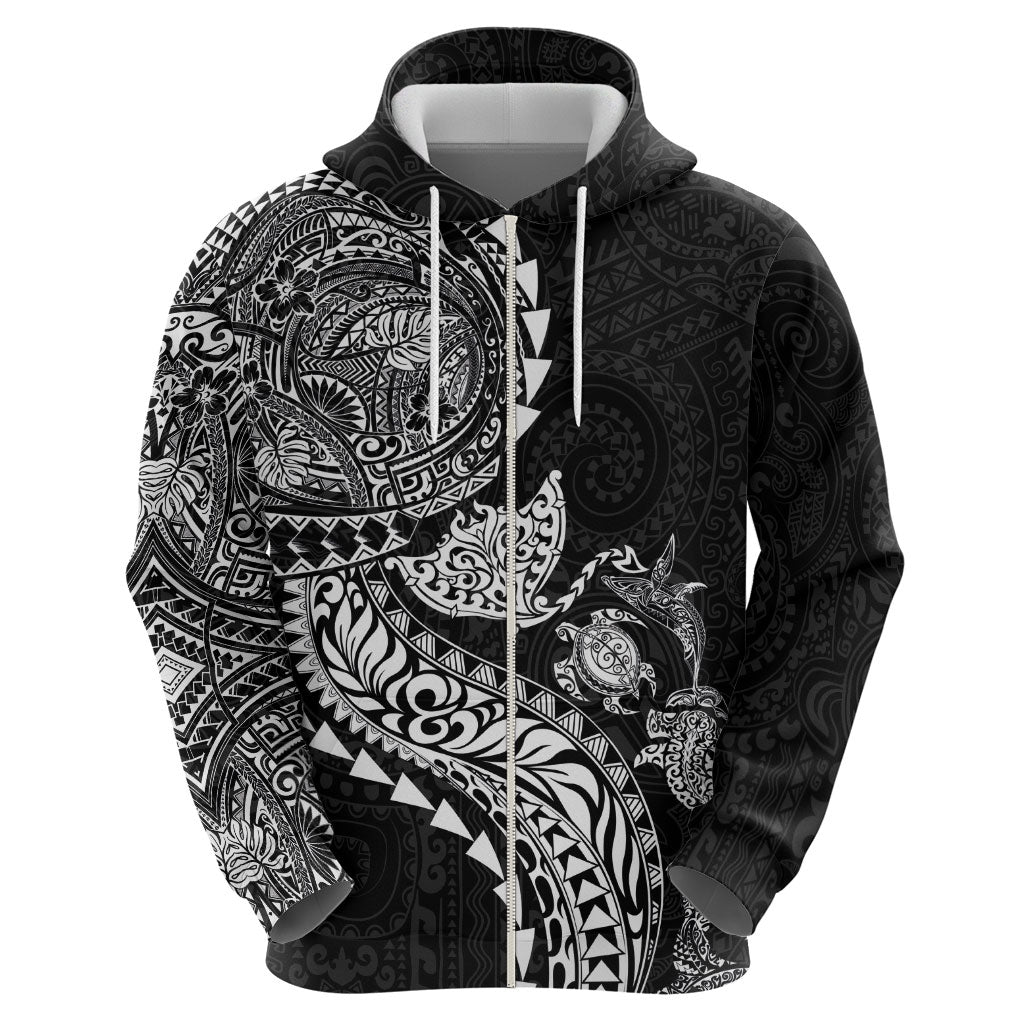 Hawaiian Kakau Tribal Sea Animals Tattoos Hoodie Black Color LT03 - Polynesian Pride