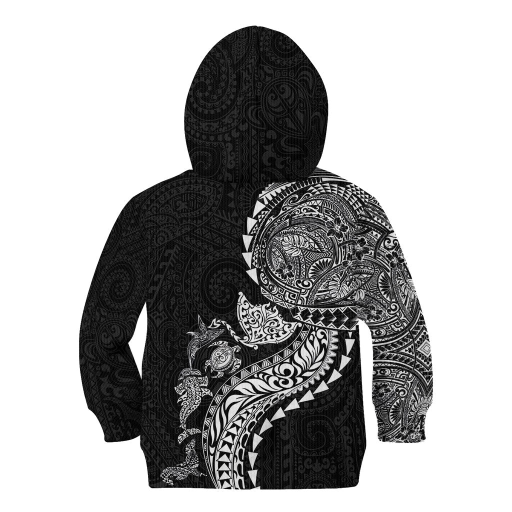 Hawaiian Kakau Tribal Sea Animals Tattoos Kid Hoodie Black Color LT03 - Polynesian Pride