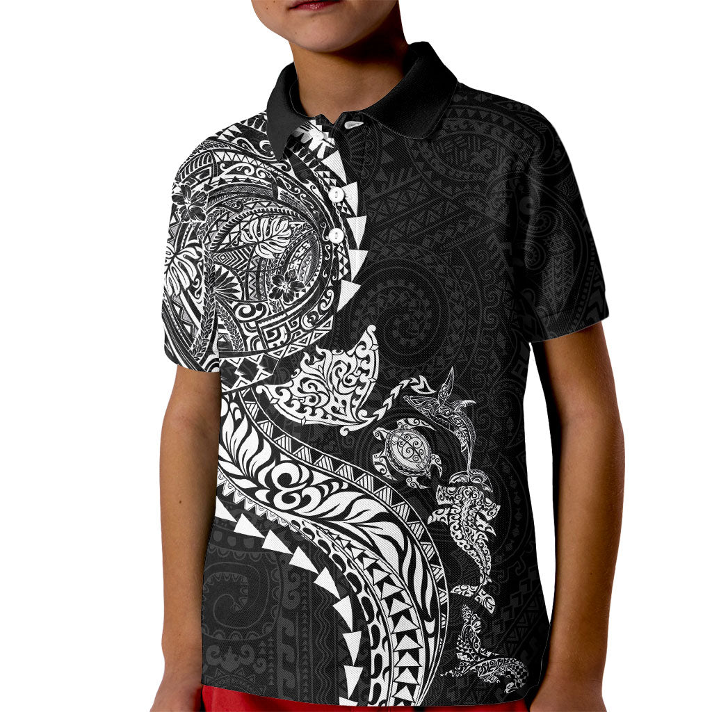 Hawaiian Kakau Tribal Sea Animals Tattoos Kid Polo Shirt Black Color LT03 Kid Black - Polynesian Pride