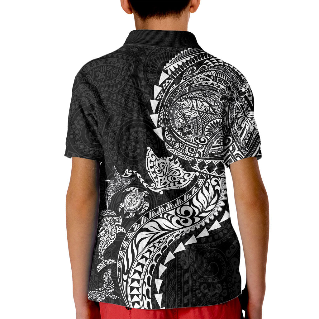Hawaiian Kakau Tribal Sea Animals Tattoos Kid Polo Shirt Black Color LT03 - Polynesian Pride