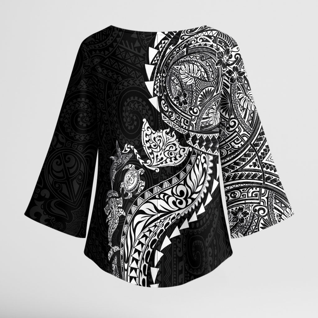 Hawaiian Kakau Tribal Sea Animals Tattoos Kimono Sleeve Blouse Black Color LT03 - Polynesian Pride