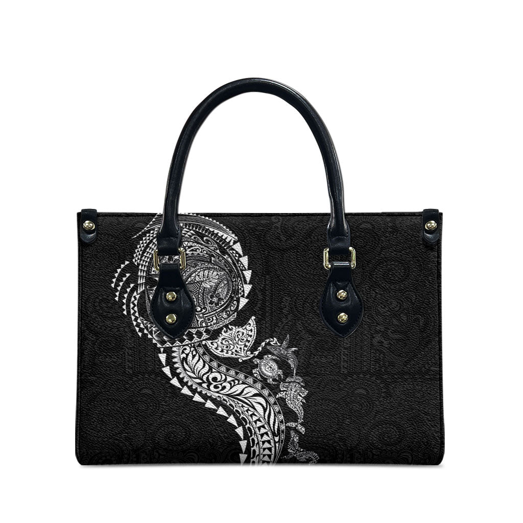 Hawaiian Kakau Tribal Sea Animals Tattoos Leather Bag Black Color