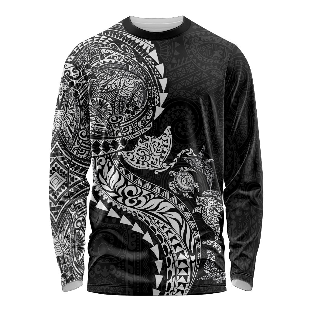 Hawaiian Kakau Tribal Sea Animals Tattoos Long Sleeve Shirt Black Color