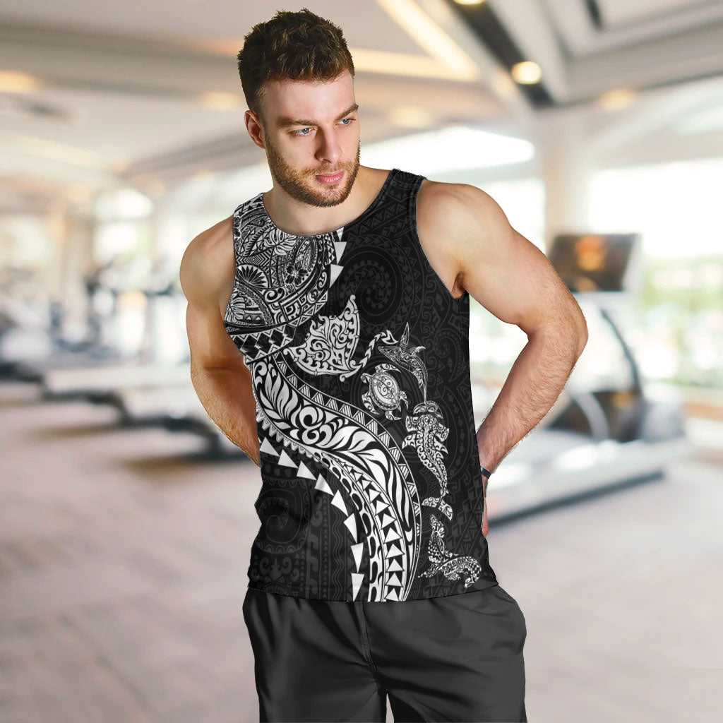 Hawaiian Kakau Tribal Sea Animals Tattoos Men Tank Top Black Color