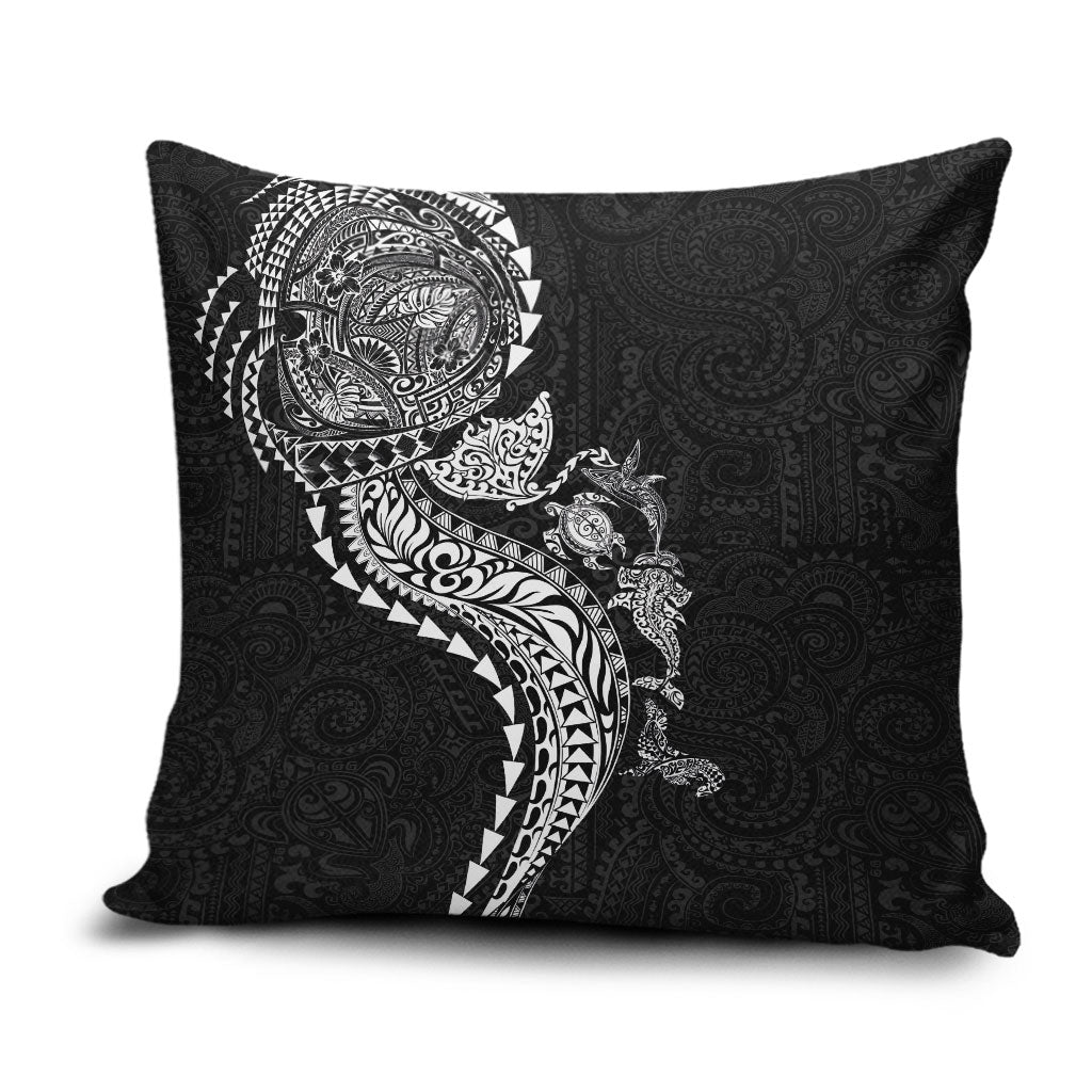Hawaiian Kakau Tribal Sea Animals Tattoos Pillow Cover Black Color