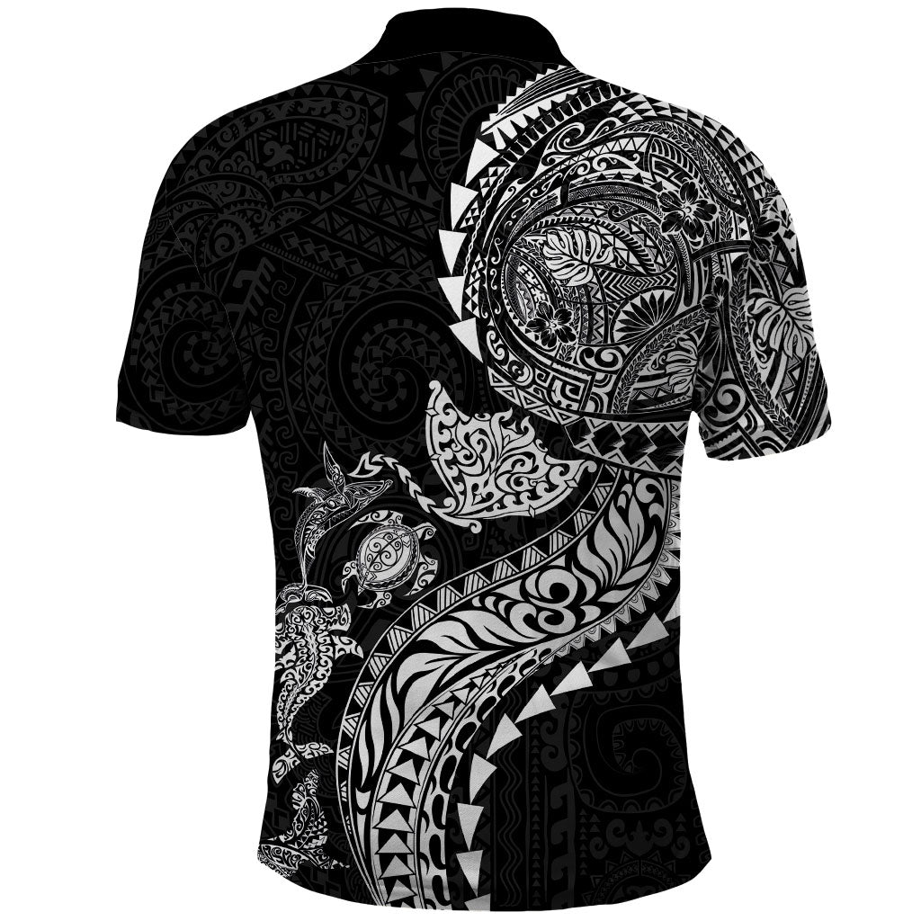 Hawaiian Kakau Tribal Sea Animals Tattoos Polo Shirt Black Color LT03 - Polynesian Pride