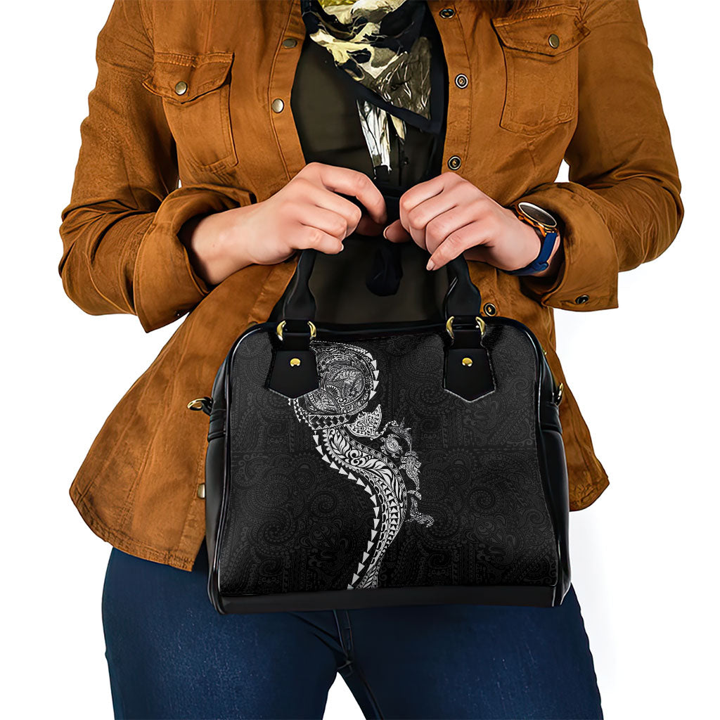 Hawaiian Kakau Tribal Sea Animals Tattoos Shoulder Handbag Black Color