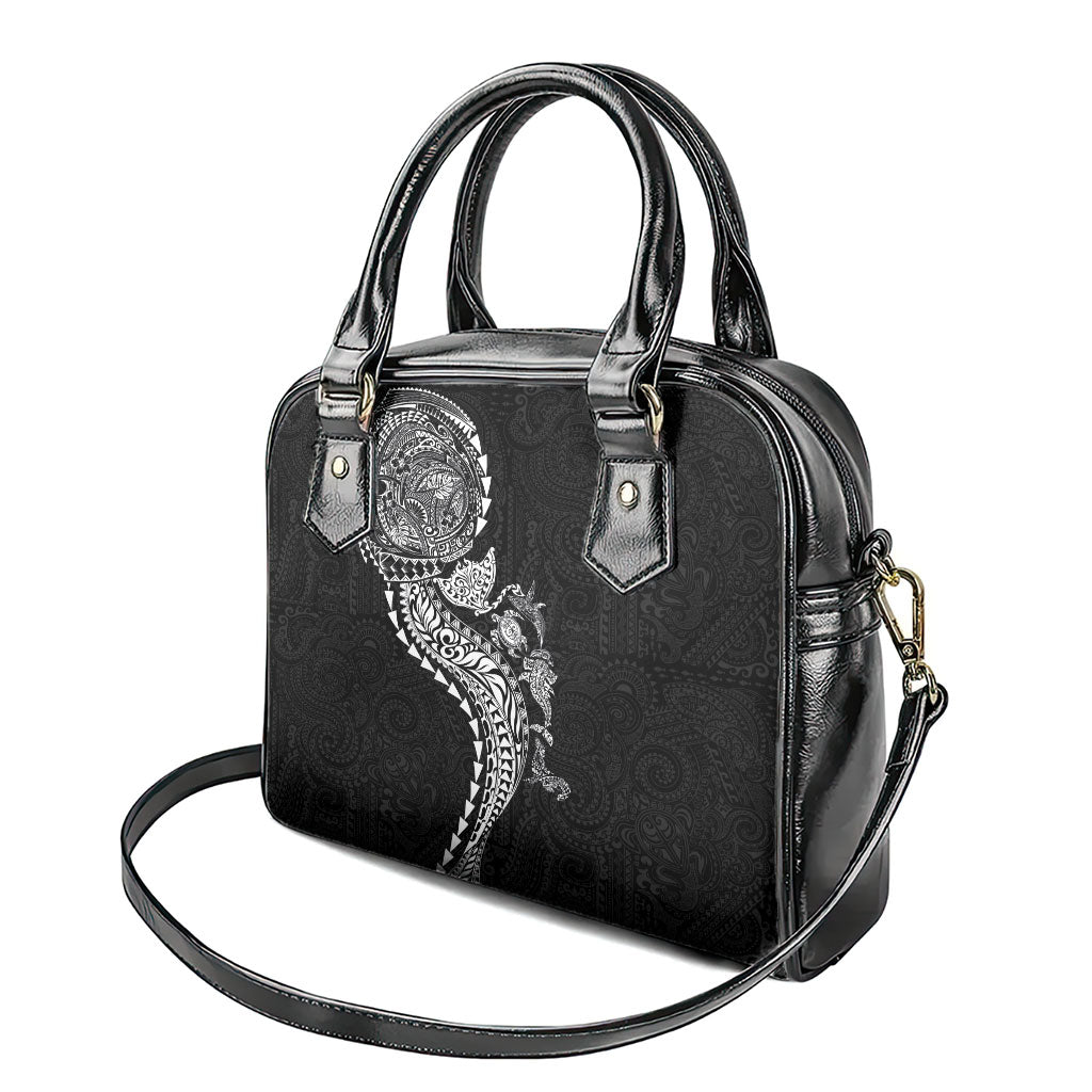Hawaiian Kakau Tribal Sea Animals Tattoos Shoulder Handbag Black Color