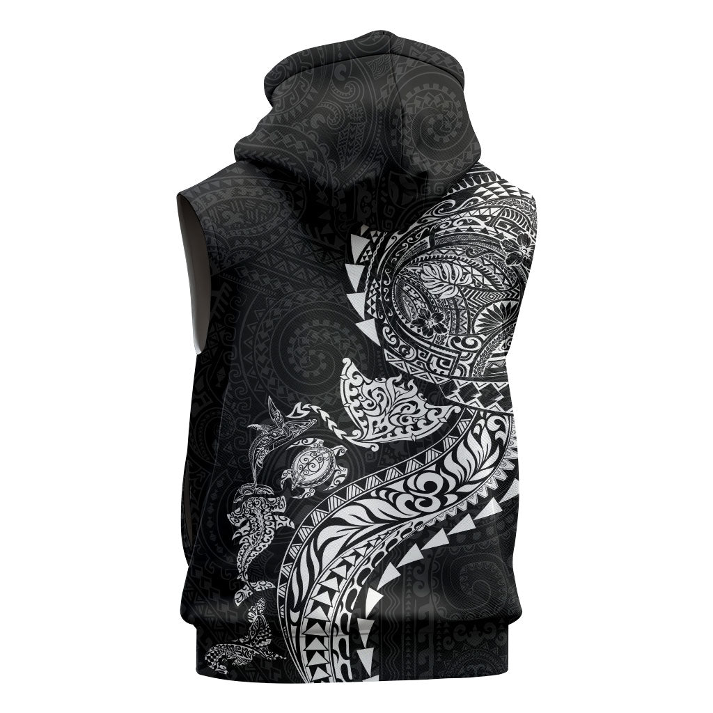 Hawaiian Kakau Tribal Sea Animals Tattoos Sleeveless Hoodie Black Color LT03 - Polynesian Pride
